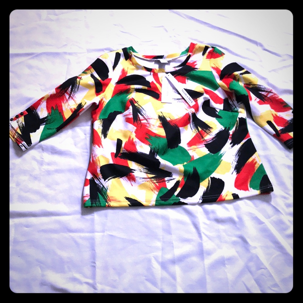 modamix plus size three-quarter sleeve scuba top